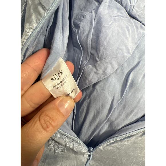 Anthro Aijek Womens 4 Silk Linen Blue Wide Leg Jumpsuit Strapless Cottagecore - Picture 7 of 10